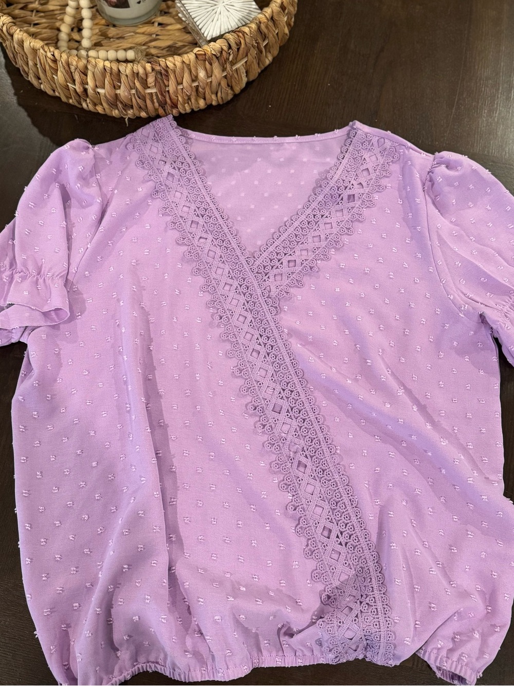 Lilac Lace-Trim V-Neck Women’s Top